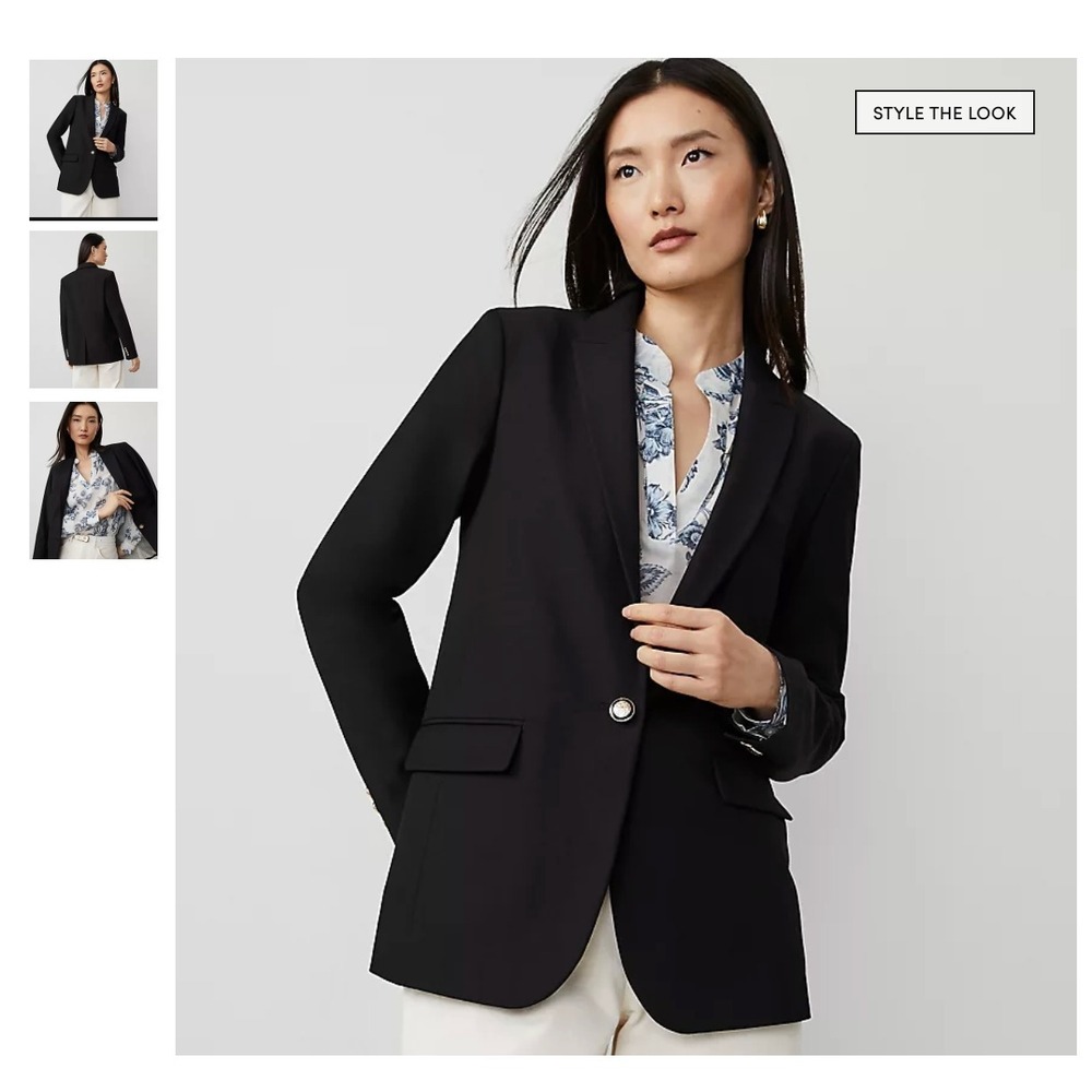 Ann Taylor Black Blazer Gold Button Career Business Professional Jacket